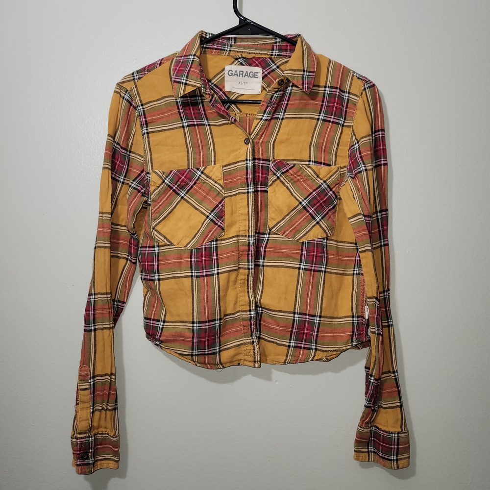 ☀️ Garage Yellow Plaid Button-Up Shirt Size XS
